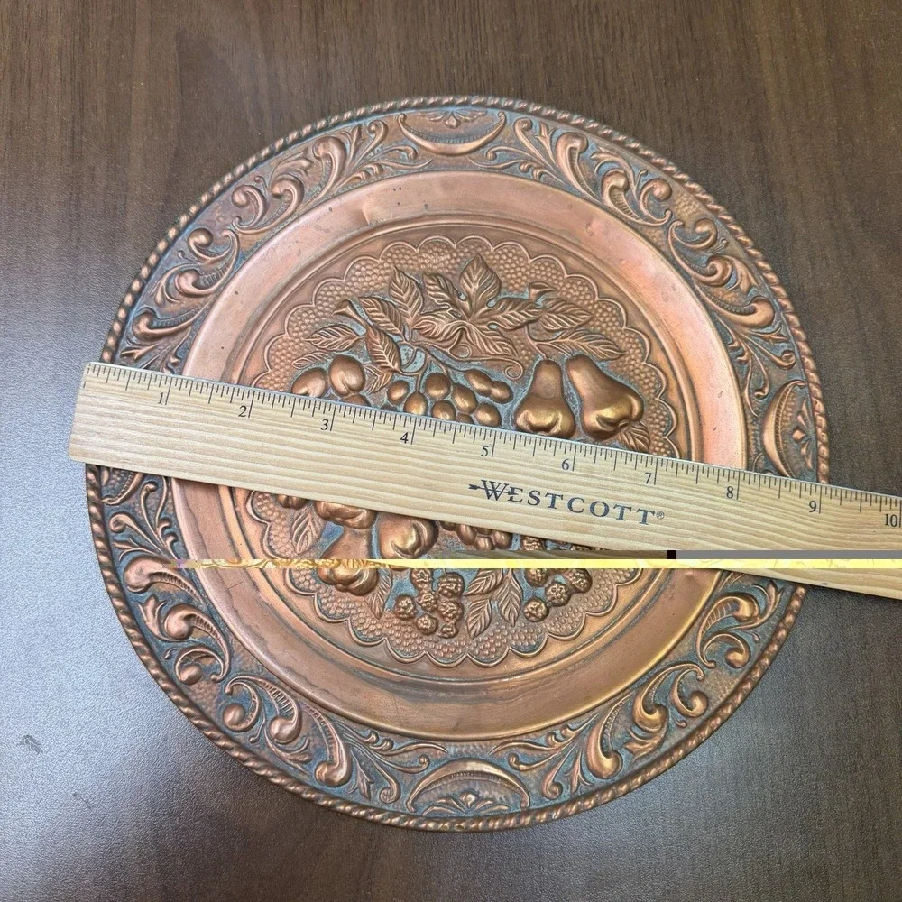 Vintage Embossed Copper Fruit Harvest Wall Hanging Plate Charger 10